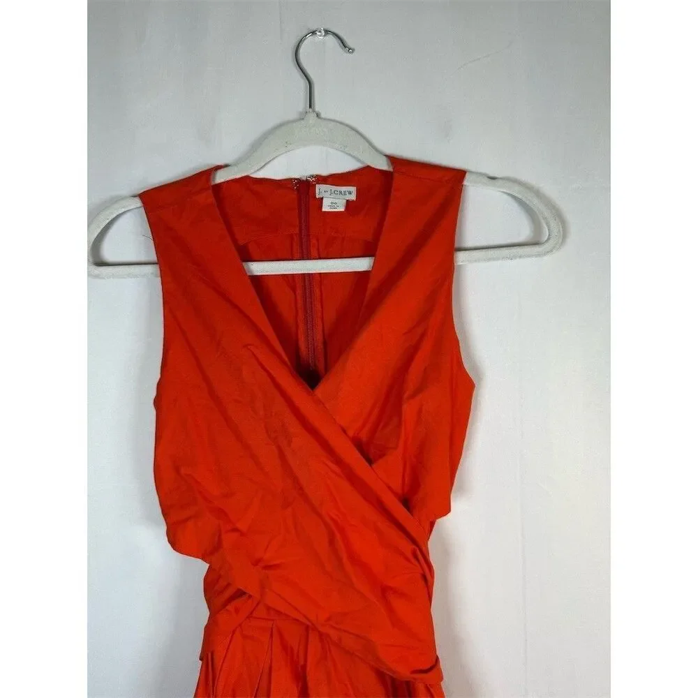 J. by J.Crew Dress Womens Size 00 Orange Sleeveless Wrap Midi Tie Waist
